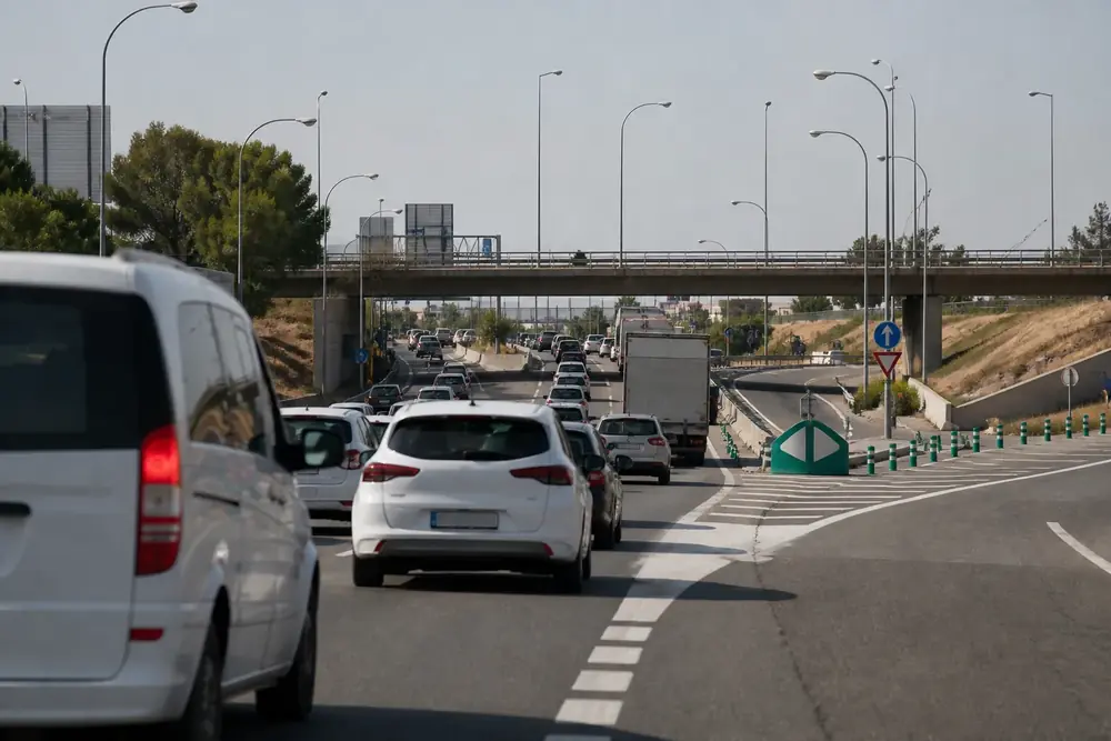 Retención en una autovía urbana con una furgoneta por delante