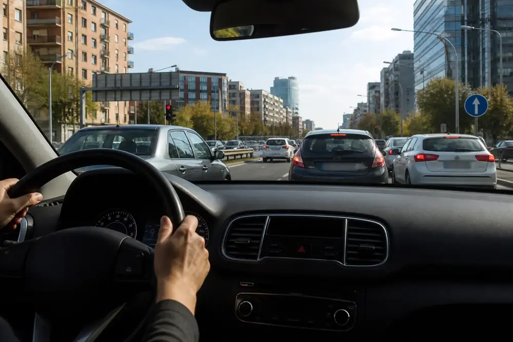Conducción en retención con ambas manos en el volante