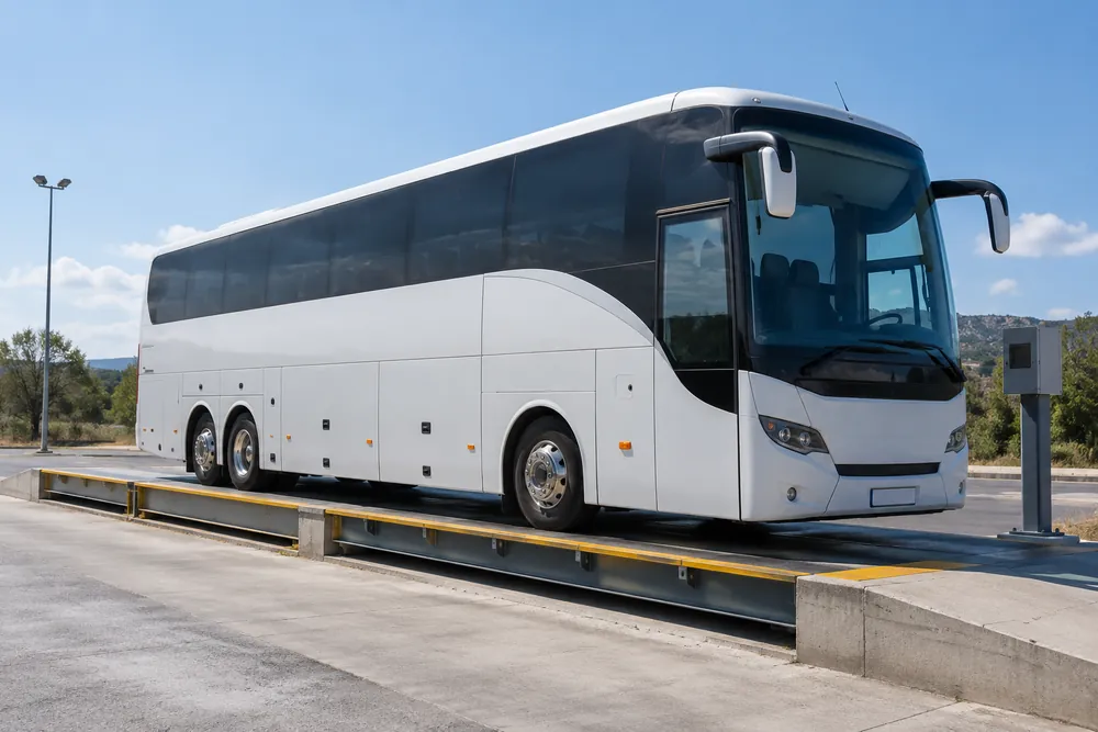 Autocar sobre una plataforma de pesaje.