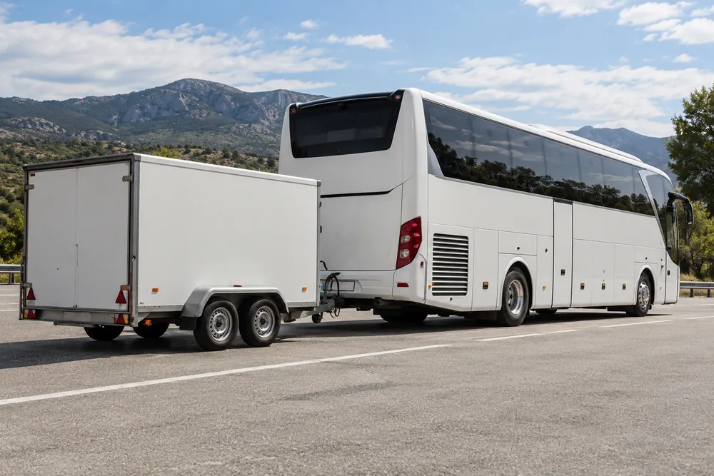 Autocar con un remolque para equipajes.