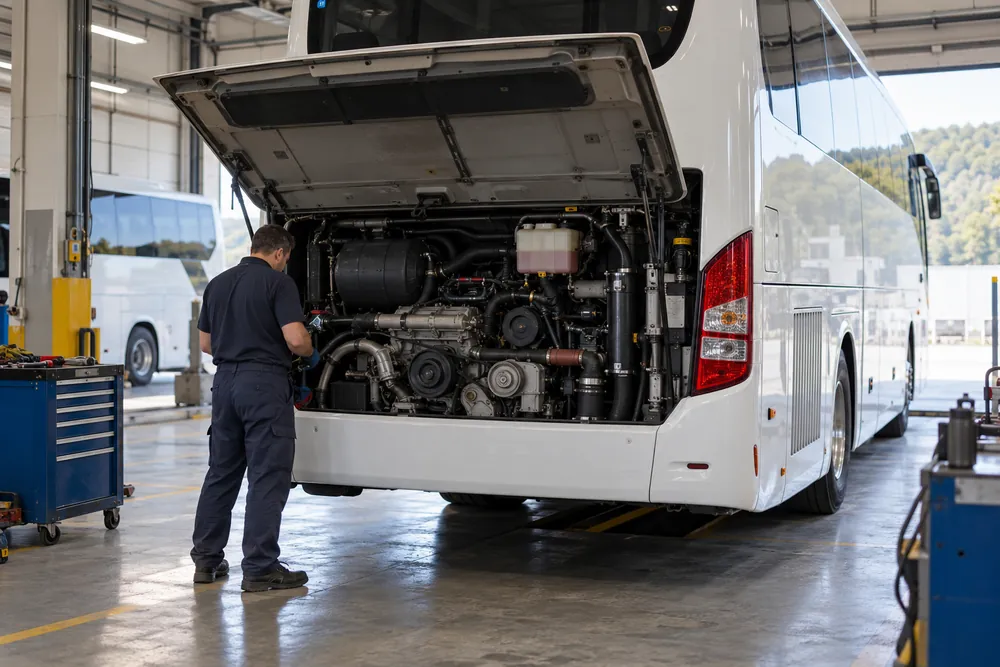 Autocar en una nave de mantenimiento.