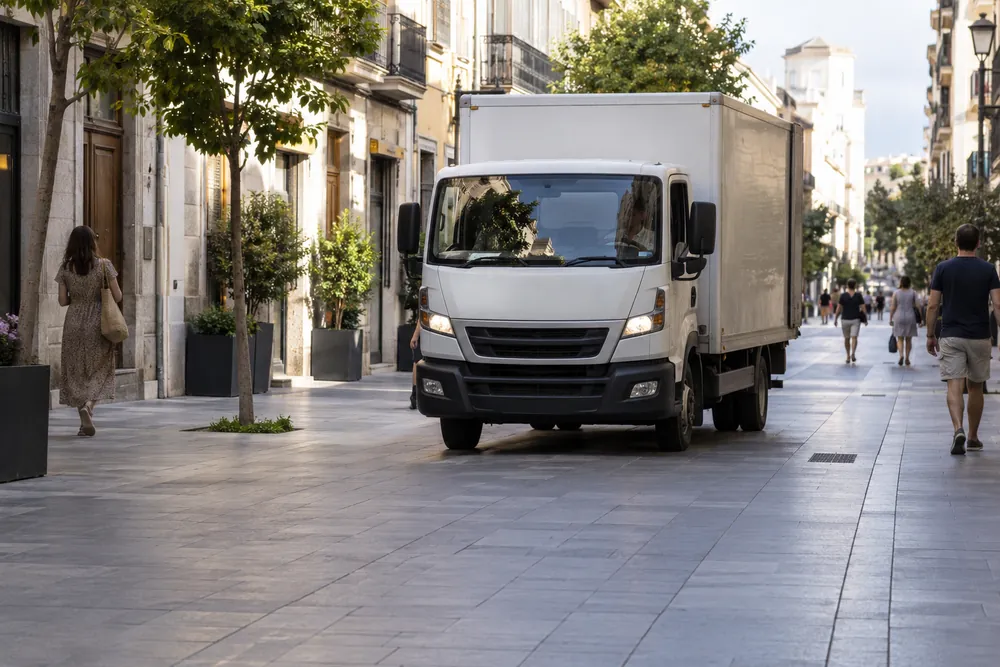 Camión en una calle de plataforma única.