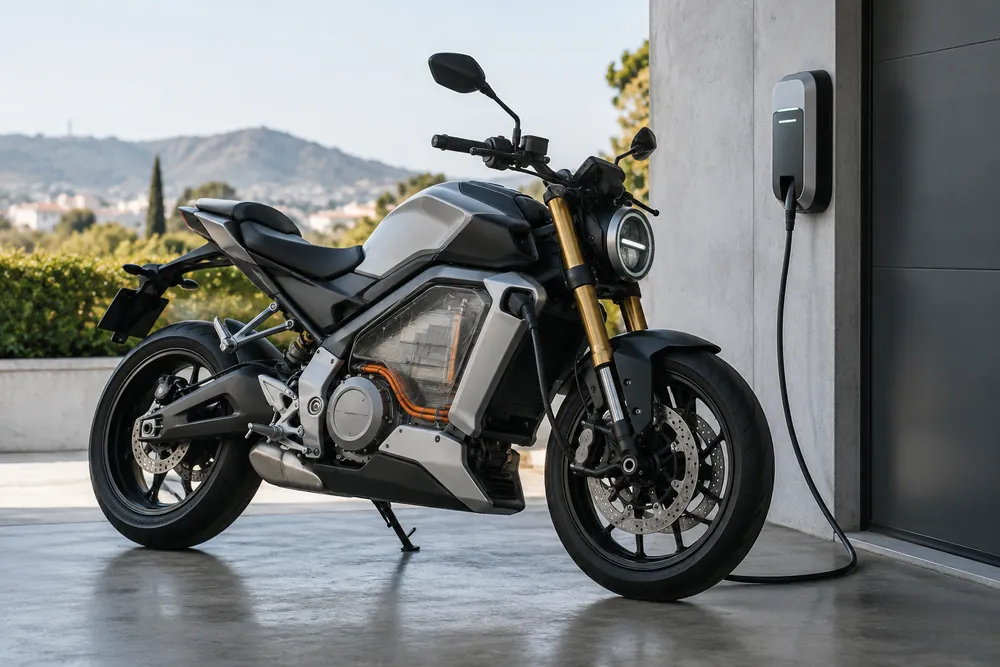 Motocicleta eléctrica en un punto de carga.